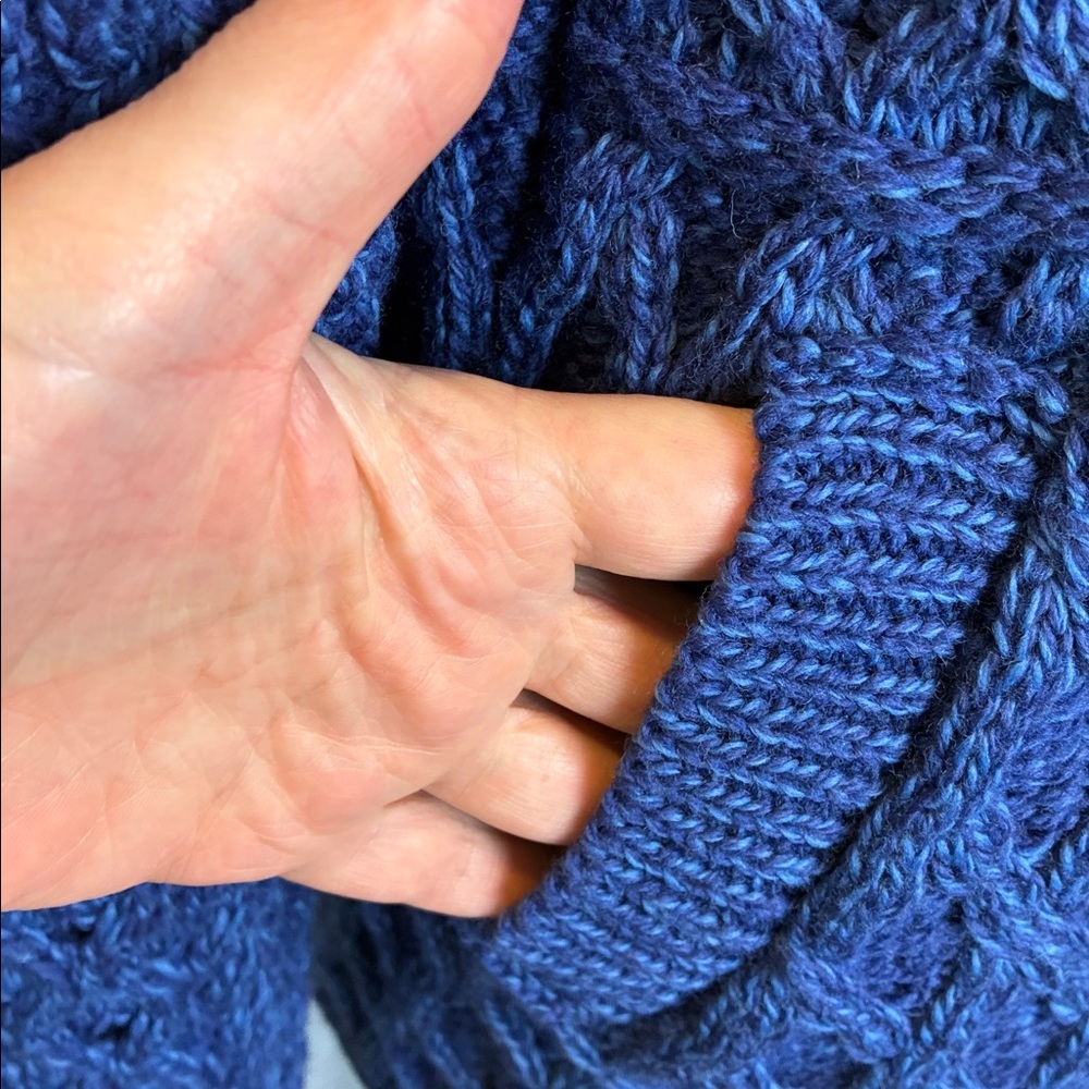 Aran Crafts‎ Ireland Blue Cable Knit Merino Wool Zip Cardigan Sweater S Cottage - Picture 8 of 16